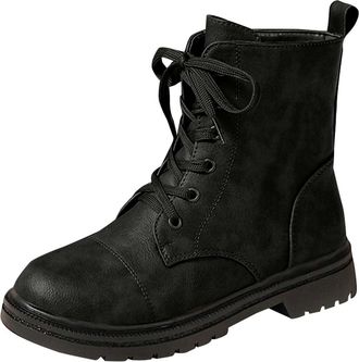 Generic Womens Biker Boots Comfortable Stylish Walking Booties Solid Color Round Toe Low Heel Elegant Comfortable Classic Lace Up Ankle Boots Office Party