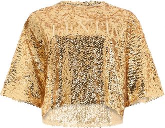 Valentino Garavani Gouden Pailletten Korte Mouw Top - Dames - Blouses - Geel - XS - Pailletten - Overhemden