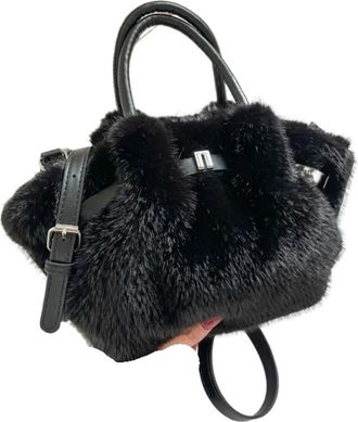 Generic Womens Plush Bags Plush Ruched Hobos Women Handbags Soft Small Tote Bag Autumn And Winter Stylish Shoulder Crossbody Bags(Black)