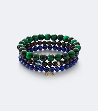 Sydney Evan Set of 3 14kt gold beaded bracelets with gemstones