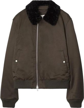 Burberry Zipped Shearling-Collar Bomber Jacket, Size X-Large