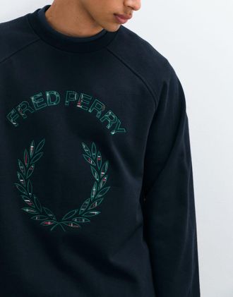Fred Perry felpa con applicazione tartan navy-blu navy