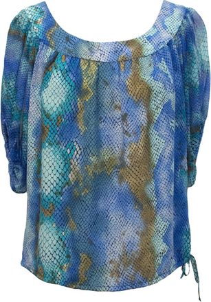 Single Dress Aqua Blue Print Silk Top Size XS