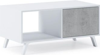 Skraut Home Mesa De Centro Con Puertas, Sal&oacute;n Comedor, Modelo Wind, Color Estructura Blanco Mate, Color Puertas Gris Cemento, Medidas 92x50x45cm De Altura. - Skra