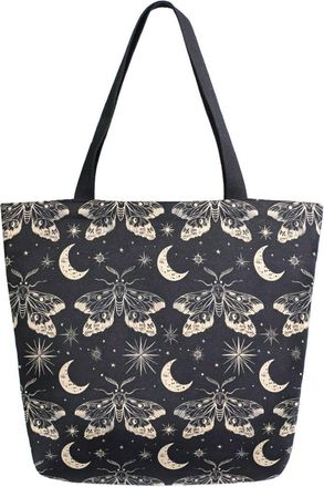 Alaza Canvas Tote Bag Large Women Casual Shoulder Bag Handbag Butterfly and Moon Skull Reusable Multipurpose Heavy Duty Shopping Grocery Cotton Bag for Mom