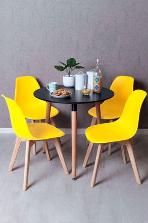 Regalos Miguel Regalos Miguel - Black Friday - Conjunto Mesa Tower Redonda 80 Cm Negra Y Pack 4 Sillas Kelen - Amarillo