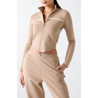 Guess Jasmine Crop Zip Sweatshirt in Natural at Nordstrom, Size X-Large