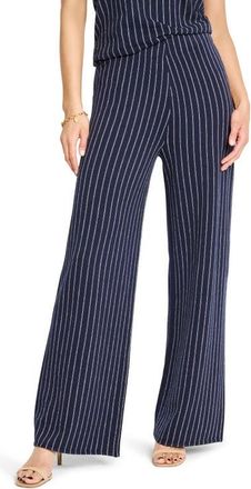 Nic+Zoe Destination Stripe Wide Leg Knit Pants in Indigo Multi at Nordstrom, Size Petite P