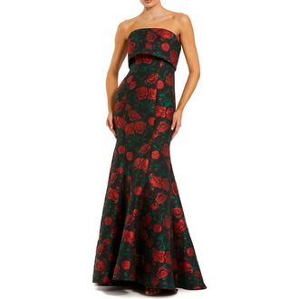 Mac Duggal Strapless Floral Brocade Mermaid Gown in Black Multi at Nordstrom, Size 14