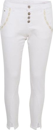Cream Witte Geborduurde Jeans - Slim Fit - Dames - Skinny Jeans - Wit - W33 - Katoen - Jeans