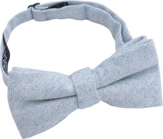DQT Herringbone Wool Blend Wedding Thistle Pre-Tied Bow Tie for Men - Light Blue