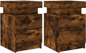 vidaXL Mesitas De Noche Con Luces Led 2 Uds Roble Ahumado 35x39x55 Cm Vidaxl