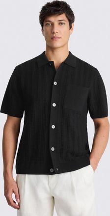 Moss Black Chevron Pointelle Knitted Shirt