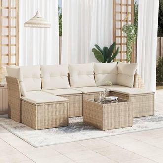 vidaXL Vidaxl - Set Sof&aacute;s De Jard&iacute;n 7 Piezas Y Cojines Rat&aacute;n Sint&eacute;tico Beige