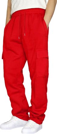 Generic Mens Trousers Casual Cargo Pants for Men Workout Gym Trouser Joggers Lightweight Sweatpants Loose Fit Straight Leg Pant (Red, L)