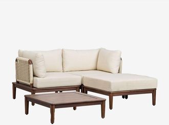 Sklum Sklum - Conjunto De Jard&iacute;n Con Sof&aacute; Modular De 2 Piezas Con 2 Sillones Esquineros, Mesa De Centro Y Puff En Acacia Giulia