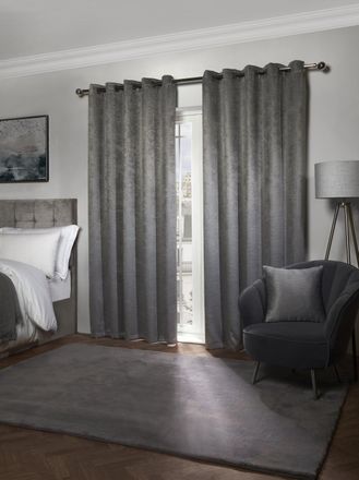 Emma Barclay Ambiance Thermal Blackout Eyelet Curtains 3D Embossed Charcoal Curtains With Reflective Reverse Weave - Width 66 x Drop 90 (168 x 229cm) - Emma Barc