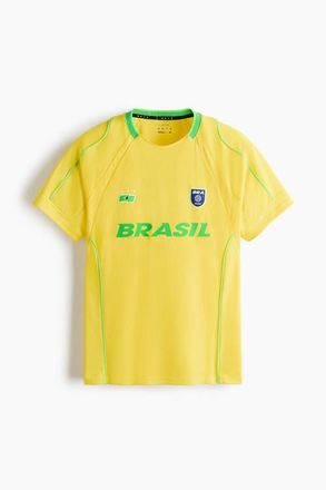H&M Regular Fit Printed Football Shirt With Drymove in Yellow/brasil at Nordstrom, Size Xx-Large