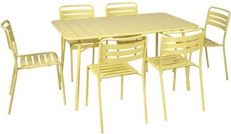 Sweeek 6-seater folding metal garden table with 6 chairs, Amelia, Yellow, 141.2x80x72.5 cm