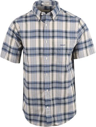 GANT Mens MADRAS CHECK SHORT SLEEVED SHIRT FADED DENIM - Blue Cotton - Size Medium