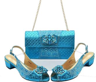 Generic Pink Shoe and Bag Set Women Decorated with Rhinestone Wedding Shoes Bride Plus Size Pumps