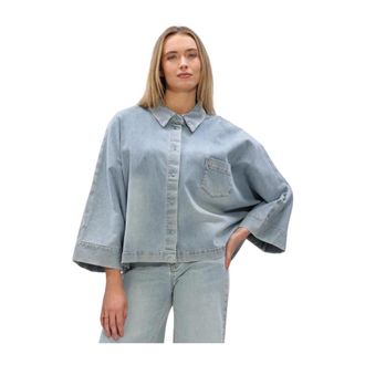 Janice Overhemden, Dames, Blauw, 2Xl, Denim, Carl Blouse