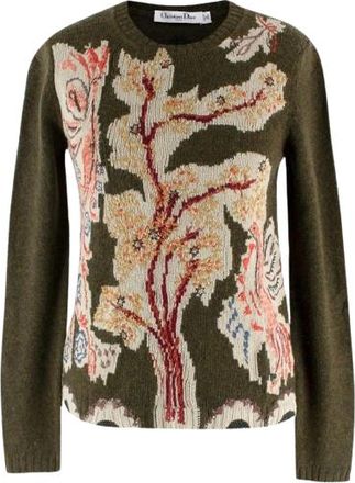 Dior Khaki Embroidered Cashmere Jumper Size XS