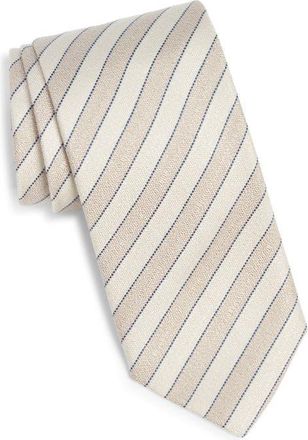 Canali Stripe Silk & Linen Tie in Light Beige at Nordstrom