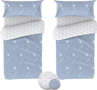 Muemue Fundas nórdicas pack 2 + cojines algodón azul 90x190cm