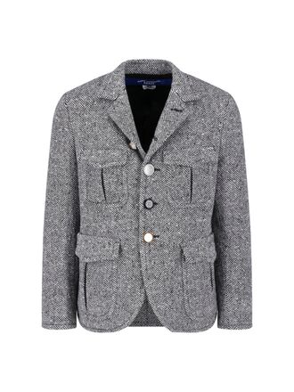 Junya Watanabe Chevron-Patterned Wool Blazer with Unique Metal Buttons