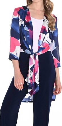 Frank Lyman Design Floral Open Front Cardigan In Fuchsia/blue