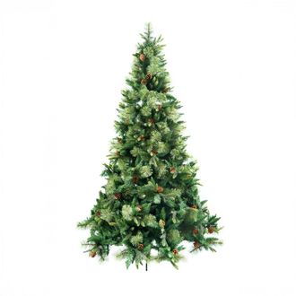 Shatchi 8FT Californian Boulder Bushy Look Luxurious Forest Green Artificial Christmas Tree Pine Cones Hinged Branches