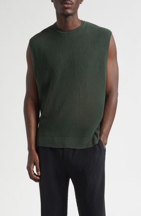 Homme Pliss&eacute; Issey Miyake Brush Close-Up Crewneck Sweater Vest in Green at Nordstrom