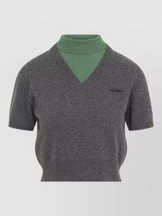 Miu Miu v neck short sleeve knit top turtleneck