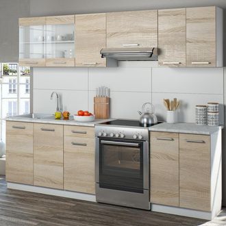 Vicco Mueble De Cocina Raul, Sonoma, 240 Cm, Et M&aacute;rmol Con Tira De Led