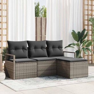 vidaXL Vidaxl - Conjunto De Sof&aacute; De Jard&iacute;n Con Coj&iacute;n 4 Pcs Gris