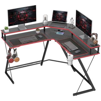 HOMCOM Homcom Scrivania Gaming Angolare Con Supporto Monitor In Metallo Nero