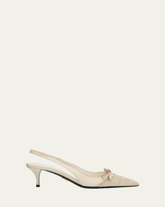 Prada 55mm Perforated Leather Slingback Pumps