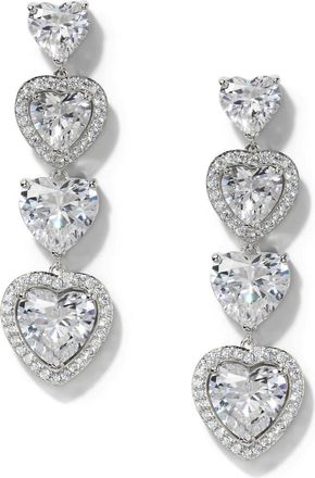 Nadri Le Bisou Halo Heart Linear Drop Earrings in Rhodium at Nordstrom