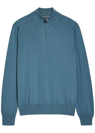 Canali Half-zip Cotton Jumper - Dark Blue - 54 (IT54 / Xxl)