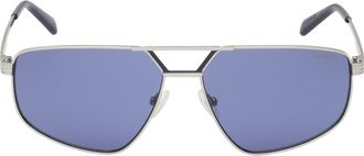 Guess 61mm Geometric Sunglasses in Shiny Gunmetal /Blue at Nordstrom Rack