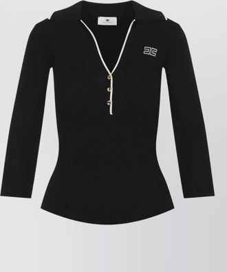 Elisabetta Franchi wool ribbed slim-fit v-neck polo shirt