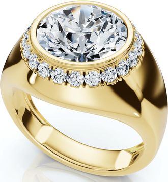 Pompeii3 Certified 3 1/3Ct Mens Bezel Set Diamond Halo Signet Ring 14k Gold Lab Grown