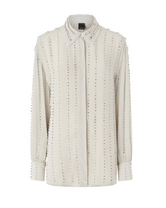 Pinko Viscose Jeweled Stripes Casual Shirt