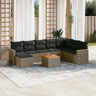 vidaXL Set De Muebles De Jard&iacute;n 9 Pzas Y Cojines Rat&aacute;n Sint&eacute;tico Gris Vidaxl