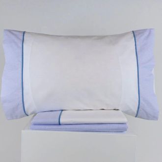 Casa da Laura S&aacute;banas 100% algod&oacute;n 180 hilos rayas azul cama 150/160 1 almohada 45