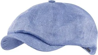 Wigens Mens Linen Herringbone Newsboy Cap in Blue at Nordstrom, Size 57