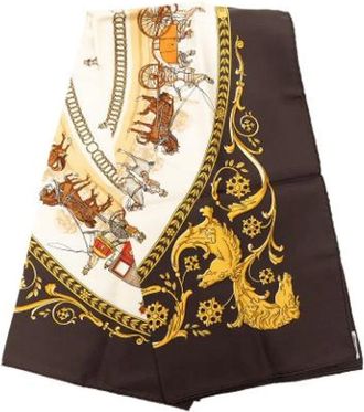 Herm&egrave;s Vintage, unisex, Bruin, ONE Size, Pre-owned La Promenade de Longchamps Sjaal
