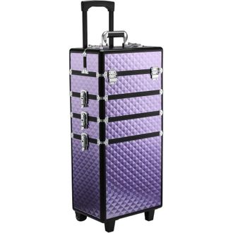 HOMCOM Homcom - Malet&iacute;n de Maquillaje Profesional Asa y Ruedas Distintos Niveles 33.5x23x76/95.5 cm Violeta
