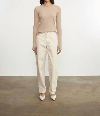 Enza Costa Cashmere New Classic Long Sleeve Crew Top In Khaki